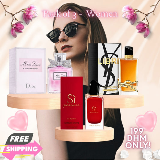 Pack of 3 - Women (Miss Dior Blooming Bouquet + YSL Libre Intense + Giorgio Armani Si Passione)
