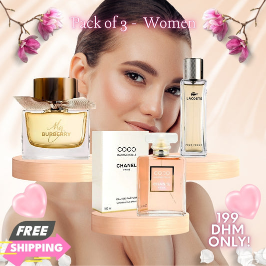 Pack of 3 - Women (Coco Mademoiselle BY CHANEL + My Burberry BY BURBERRY + Lacoste Pour Femme)