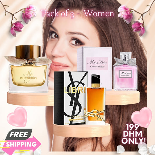 Pack of 3 - Women (Miss Dior Blooming Bouquet + My Burberry By BURBERRY+ YSL Libre)