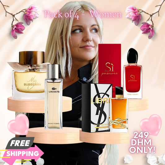 Pack of 4 - Women (My Burberry BY BURBERRY+ YSL Libre + Lacoste Pour Femme + Giorgio Armani Si Passione)