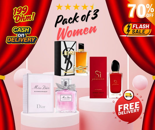 Pack of 3 - Women (Miss Dior Blooming + YSL Libre Intense + Armani Si Passione)